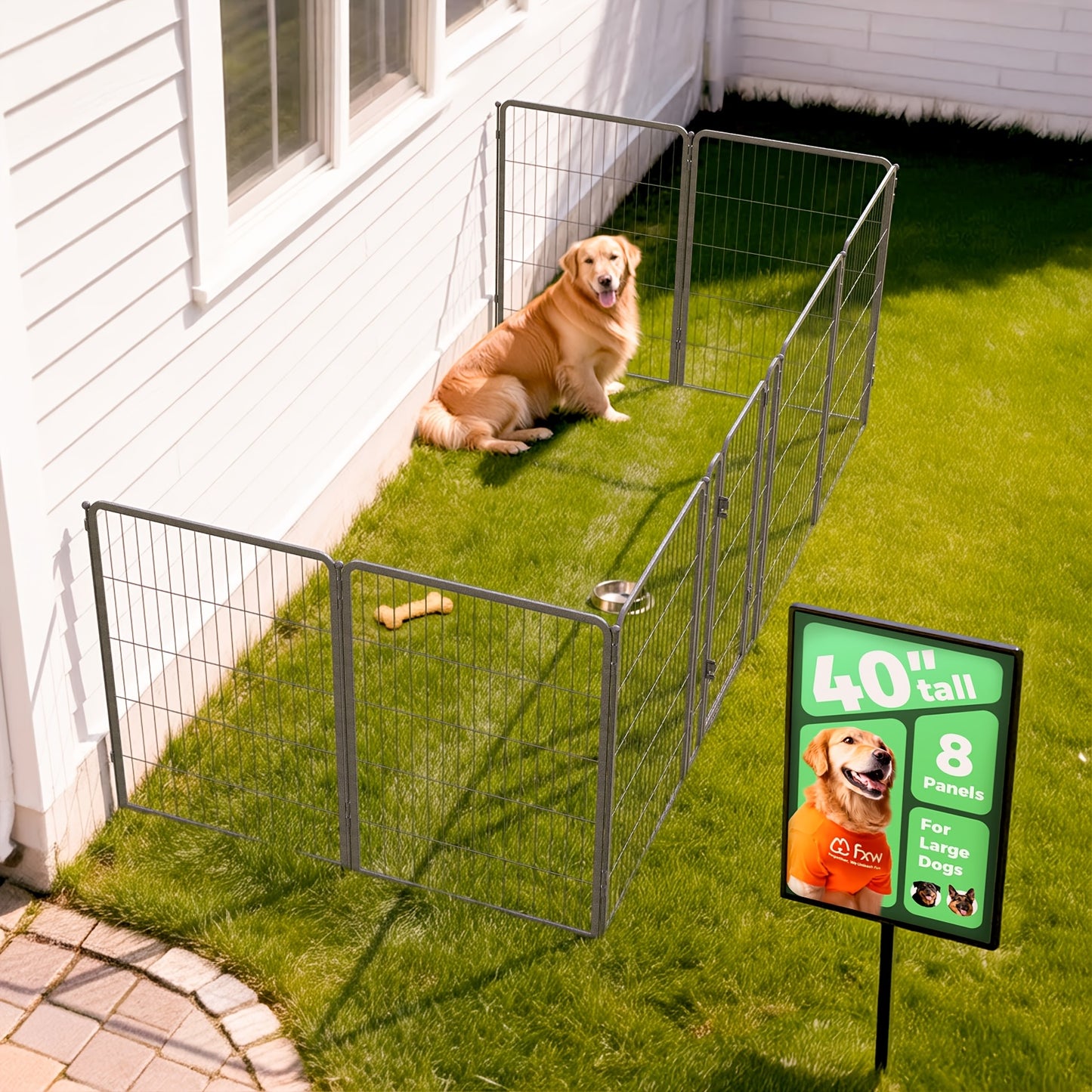 FXW Dog Playpen Heavy Duty Metal Pet Fence with Gate – 8/16/24/32/48 Panels, 24/32/40 Inch Height, Indoor & Outdoor Exercise Pen for Large Medium Small Dogs, Portable Yard Garden RV Camping Enclosure