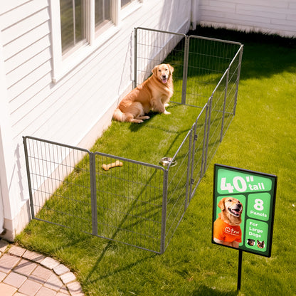 FXW Dog Playpen Heavy Duty Metal Pet Fence with Gate – 8/16/24/32/48 Panels, 24/32/40 Inch Height, Indoor & Outdoor Exercise Pen for Large Medium Small Dogs, Portable Yard Garden RV Camping Enclosure