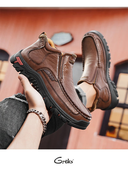GREKS Men's Hand Stitched Slip-On Ankle Boots Casual Moccasin Chukka Loafers Non-Slip Sole for Outdoor Hiking Driving Daily Wear – Comfortable Lightweight Men's Shoes