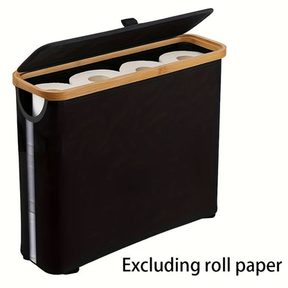 Bamboo Toilet Paper Holder Basket with Lid - Large 9-Roll Storage Organizer for Bathroom, Modern Minimalist Freestanding Toilet Paper Storage Cabinet in Black Beige Gray Pink