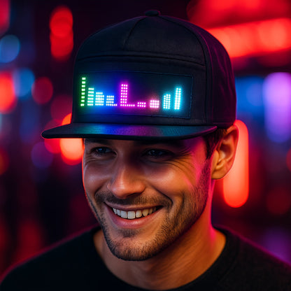 Programmable LED Hat with Scrollable Text & Animated Patterns – App-Controlled, Adjustable Woven Baseball Cap for Men, Black, Perfect for Parties, Festivals & Holidays