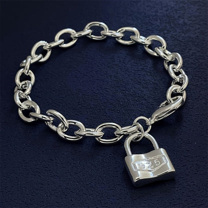 925 Sterling Silver Chain Bracelet for Women – Dainty Korean Boho Lock Clasp Pendant Bracelet, Hypoallergenic, Lightweight 2g, Perfect Gift for Her