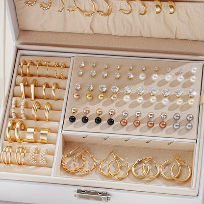 108pcs Earring Set for Women Mixed Pearl Rhinestone Metallic Geometric Stud Earrings & Hoop Earrings - Boho Fashion Jewelry Set for Daily Wear Vacation Date Party Gift