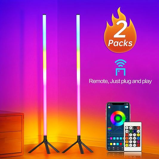 RGB Corner Floor Lamp 16 Million Colors Music Sync, APP & Remote Control, 300+ Effects, 2700K-6000K Dimmable Smart Standing Light for Living Room Bedroom Gaming Room