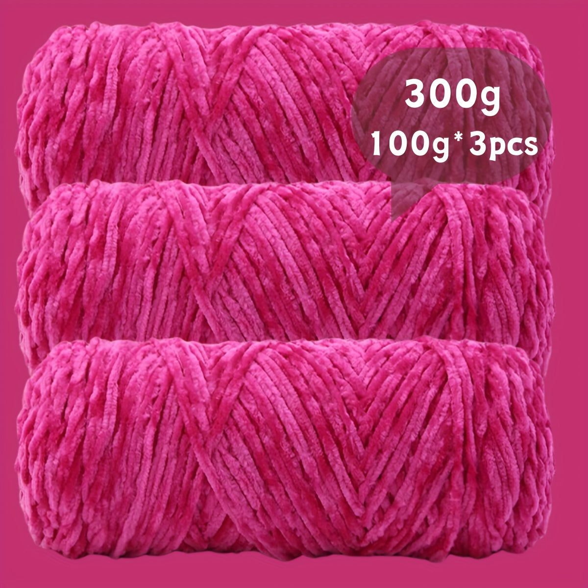 Velvet Chenille Yarn 3-Pack 300g (100g x3) Soft Bulky Knitting Crochet Yarn 47 Colors Beginner Friendly Luxury Handcraft for Sweaters Scarves Hats Dolls Bags Amigurumi DIY Projects