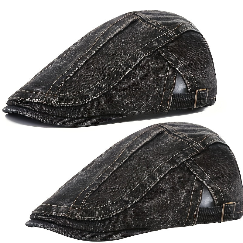 Washed Denim Beret Hat for Men & Women – Adjustable Vintage Newsboy Cap, Unisex Artist Hat for Spring & Summer – Perfect Match for Jeans & Casual Outfits