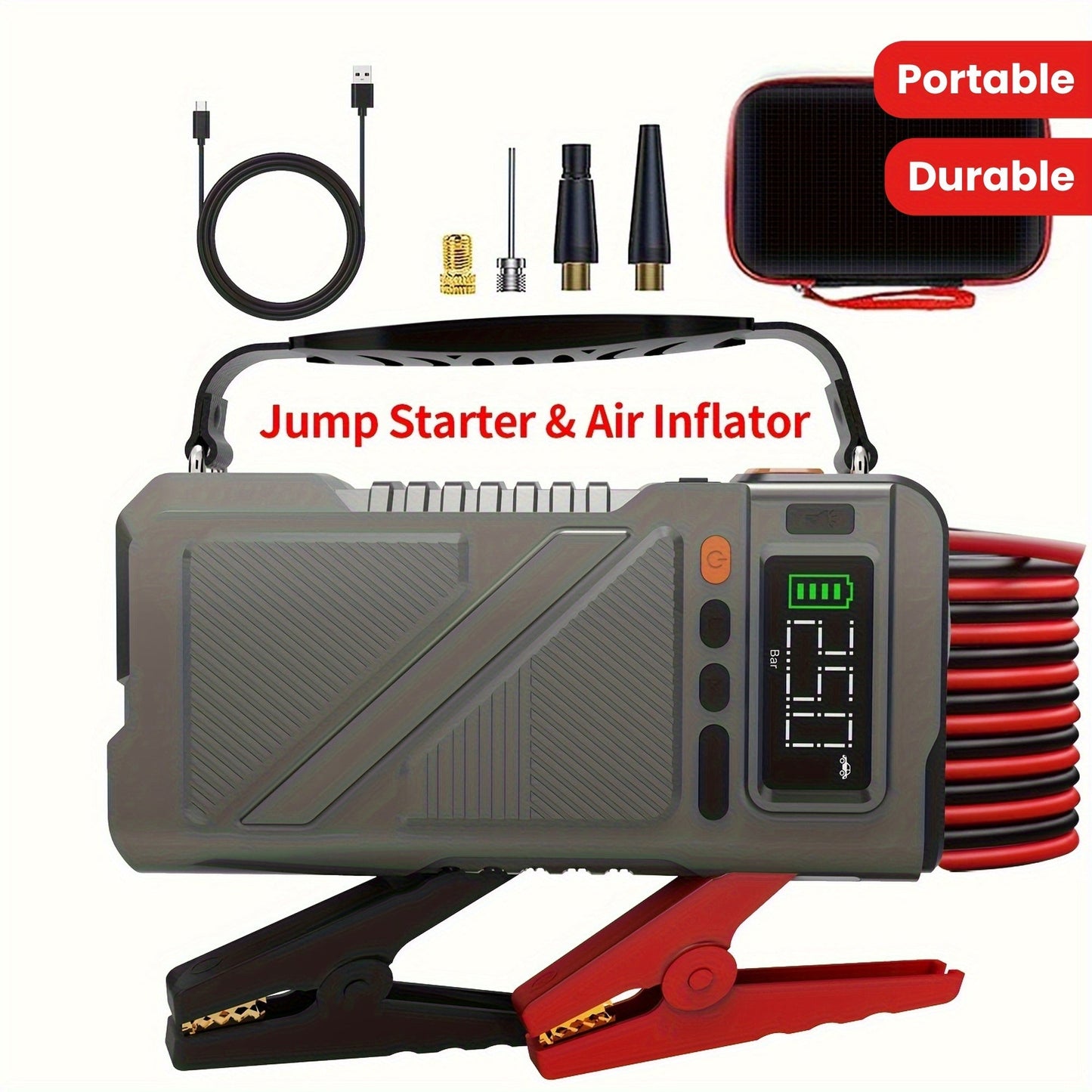 6000A/9000A Portable Jump Starter with 150 PSI Air Compressor – 7-in-1 Jump Box with Digital Tire Inflator & Battery Pack for Gas (10L) & Diesel (9.0L) Engines, Car Jumper Starter with USB Ports