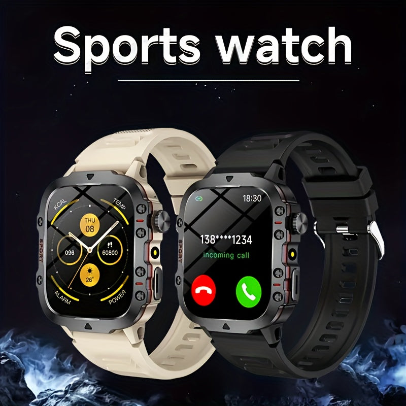 Men's Outdoor Smart Watch 1.81 Inch HD Touchscreen Wireless Calling LED Multiple Sports Modes USB Charging Fitness Tracker Compatible with Android iPhone Silicone Stainless Steel Band Black Gold