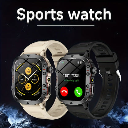 Men's Outdoor Smart Watch 1.81 Inch HD Touchscreen Wireless Calling LED Multiple Sports Modes USB Charging Fitness Tracker Compatible with Android iPhone Silicone Stainless Steel Band Black Gold