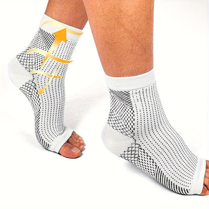 3 Pairs Open Toe Compression Socks for Men & Women Ankle Heel Brace Breathable Athletic Socks for Running Hiking Cycling Everyday Wear S-XL