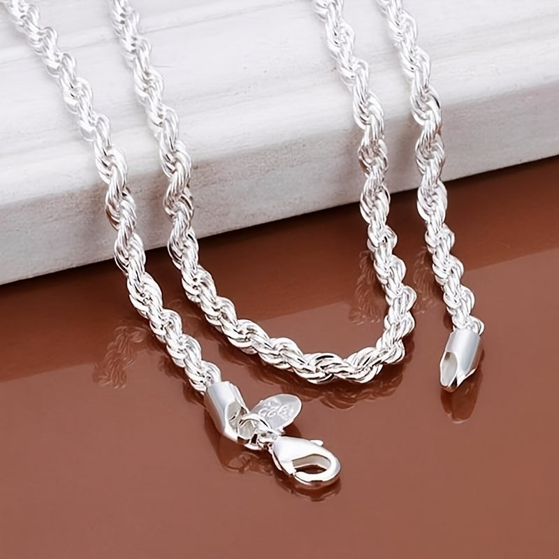 925 Silver Plated Twisted Rope Chain Necklace Unisex Stainless Steel Simple Tribal Style 18-30 Inch - Daily Party Wear All Season Jewelry Gift for Men Women Valentine's Day