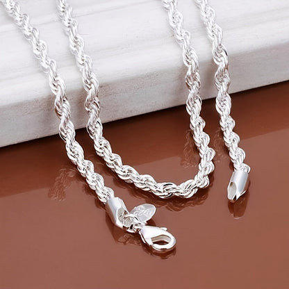 925 Silver Plated Twisted Rope Chain Necklace Unisex Stainless Steel Simple Tribal Style 18-30 Inch - Daily Party Wear All Season Jewelry Gift for Men Women Valentine's Day