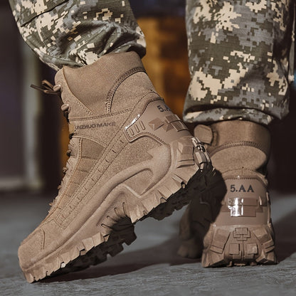 Men's Lightweight High-Top Tactical Hiking Boots – Slip-Resistant Durable Outdoor Boots for Jungle Hiking, Hunting & Adventure Travel, All-Season, Army Green Dark Brown Sand, US 6.5-12