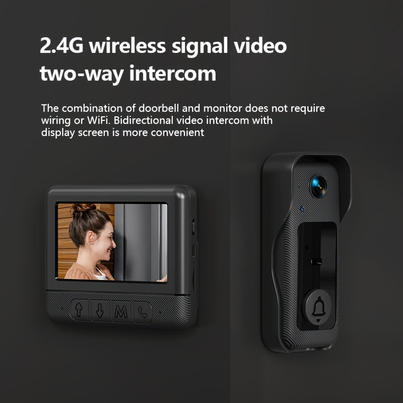 Wireless Video Doorbell Camera with Monitor, No Subscription HD Smart Doorbell with Night Vision, Two-Way Talk, 4.3-Inch Screen & 128GB Storage for Home Security