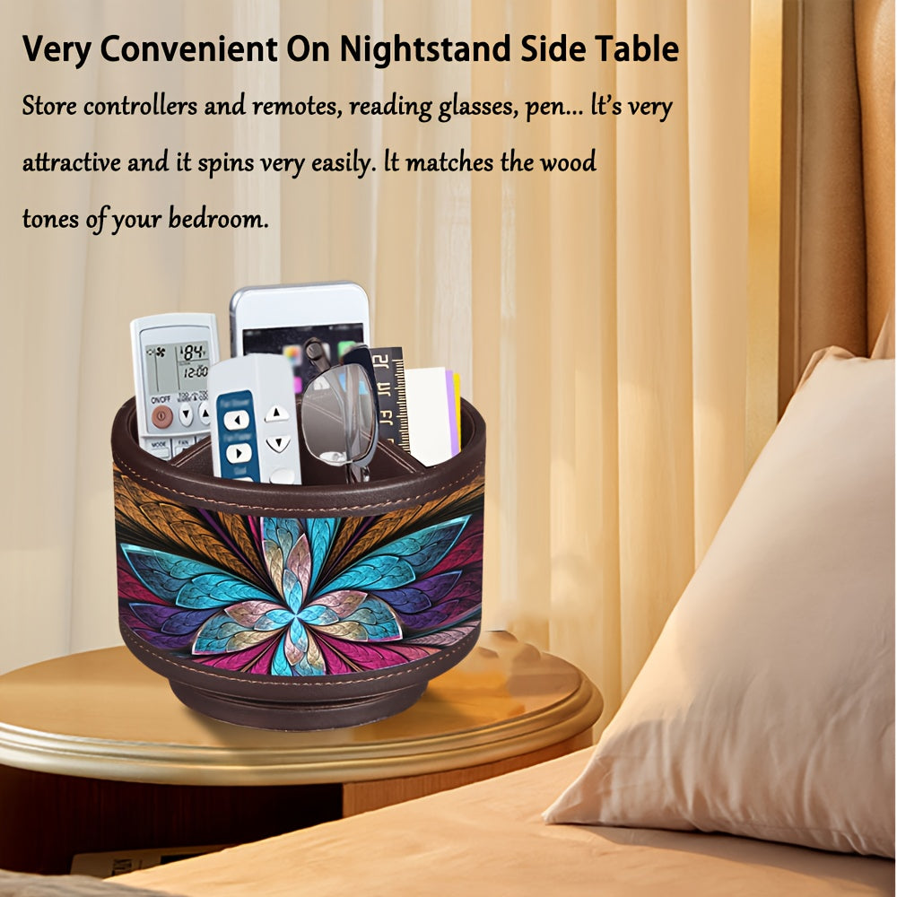 360° Swivel Pen Holder with 4 Compartments – PU Leather Rotating Desk Organizer for Office Supplies, Art Supplies, Remote Controls, Glasses & Accessories, Stylish Pencil Case Storage Box