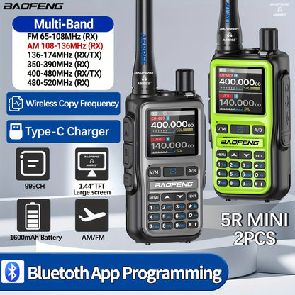 Baofeng UV-5RMini Ham Radio 2-Pack – Long Range Two-Way Radio, USB-C Rechargeable, 999CH, NOAA Weather Alert, Dual PTT, App Programming for Hunting, Camping, Fishing, Skiing & Survival