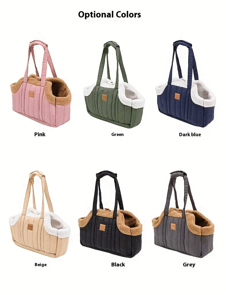 Winter Pet Carrier Handbag with Snap Closure – Cozy Warm Tote Bag for Small Dogs & Cats, Perfect for Outdoor Activities, Available in Brown, Black, Beige, Pink, Green & Blue