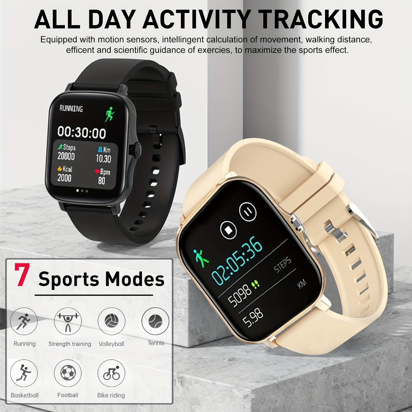 Large Screen Smart Watch HD Voice Call Fitness Tracker Unisex Compatible iPhone Android Multiple Sports Modes Heart Rate Monitor Message Reminder Outdoor Sports Daily Wear Holiday Gift