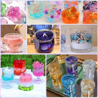 BlingFun Gel Candle Making Kit – 400g Clear Jelly Wax 4 Colors, 20pcs Pre-Tabbed Wicks, 20pcs Stickers, 5pcs Wick Holders, DIY Scented Candle Supplies for Beginners Home Decor Craft Gift