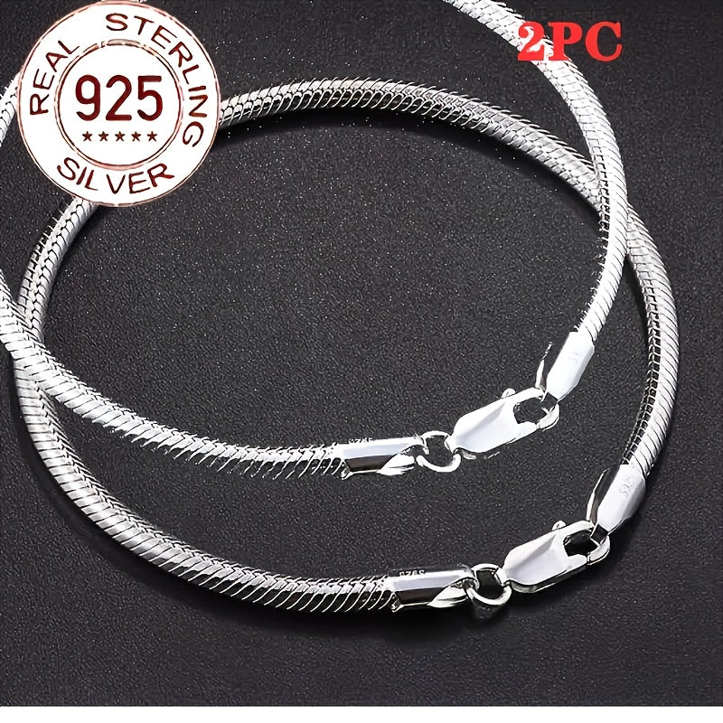 925 Sterling Silver Snake Chain Bracelet Set of 2 for Women – Boho Vintage Couples Jewelry, Elegant Gift for Valentine's Day, Mother's Day, Anniversary, Birthday, Romantic Present