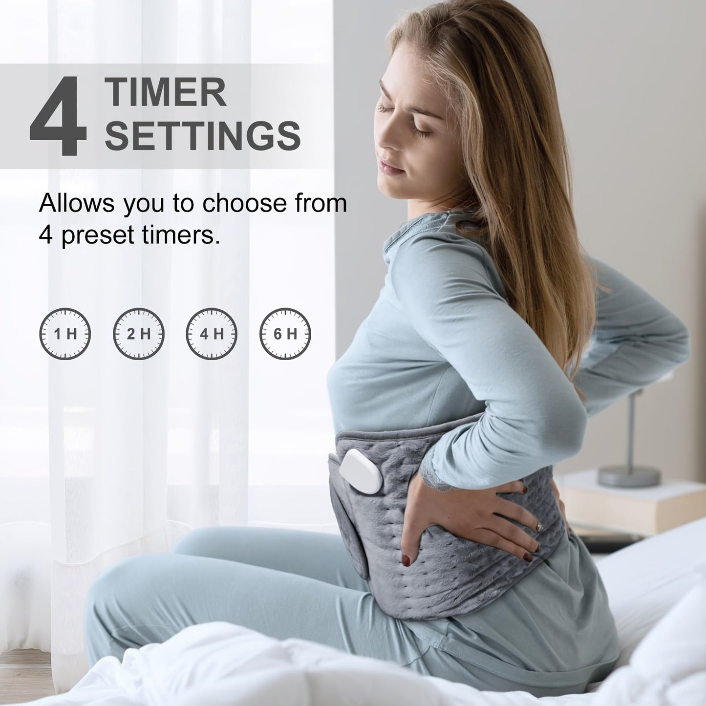 Electric Heating Belt for Back Pain Relief 12x24 Inch – 6 Heat Levels 104-149°F, 6-Hour Auto Shutoff, 4 Timers, Adjustable 24-45 Inch Waist, Washable Heated Waist Pad for Men and Women