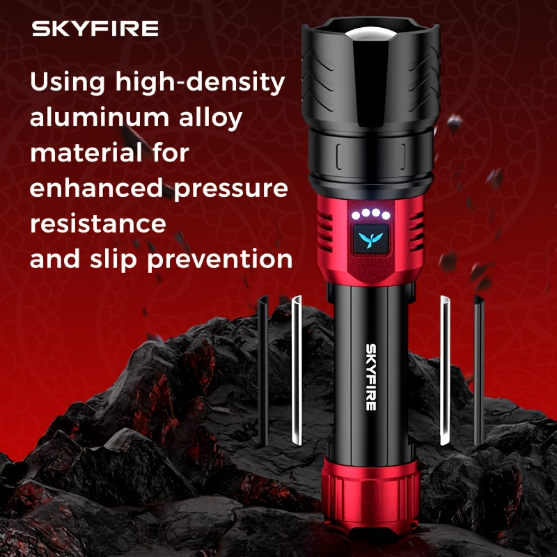 SKYFIRE 5000 Lumen LED Flashlight Rechargeable with Ignition Lens, Adjustable Focus & 4 Modes – Super Bright High Lumen Tactical Flashlight for Camping, Outdoor, Farm & Emergency Family Use