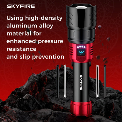 SKYFIRE 5000 Lumen LED Flashlight Rechargeable with Ignition Lens, Adjustable Focus & 4 Modes – Super Bright High Lumen Tactical Flashlight for Camping, Outdoor, Farm & Emergency Family Use