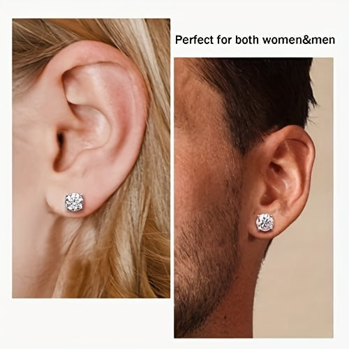 Lab Moissanite Stud Earrings D Color VVS1 Clarity – Brilliant Round Cut 18K Gold Plated 925 Sterling Silver, 1CT 2CT 4CT 6CT, Jewelry Box Included, Gift for Women Girls