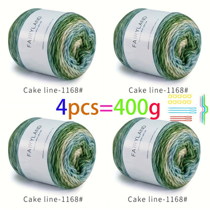 Colorful Yarn Thread & Weaving Accessories Kit 2/4pcs Cotton Acrylic Wool Blend with C-Type Buckle Weaving Needle Bow Twist Needle DIY Knitting Crochet Sweater Scarf Beginner Craft Set