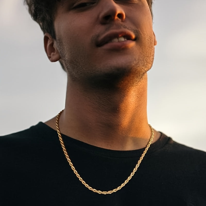 18K Gold Plated Twisted Rope Chain Necklace in 925 Sterling Silver – Hip-Hop & Elegant Unisex Chain, 20"/22"/24", Christmas & Mother's Day Gift Box