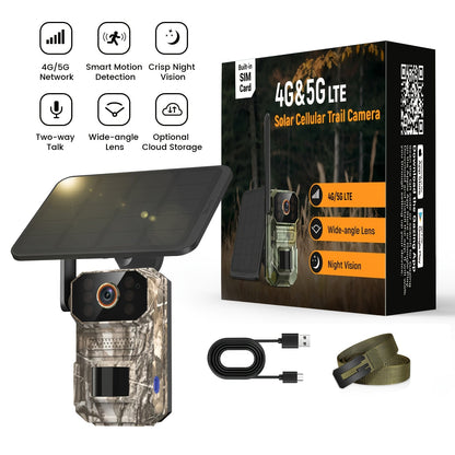 4G LTE Solar Trail Camera 1920P HD – Cellular Wildlife Camera with PIR Motion Sensor, Infrared Night Vision, Two-Way Voice, Remote Access, No WiFi Required, IP65 Waterproof, Solar Powered