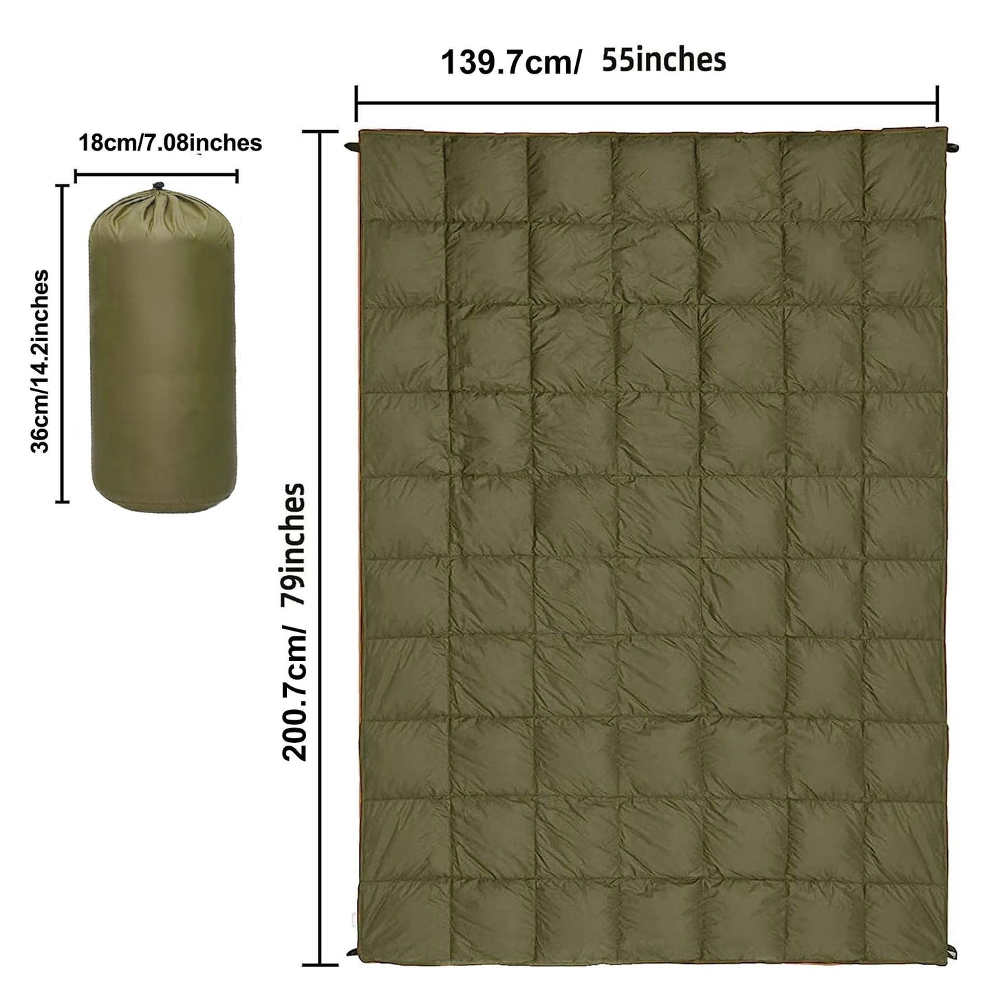 Outdoor Camping Puffy Blanket Foldable Lightweight Warm DWR Water Resistant with 3D Eye Mask 140x200cm for Camping Travel Car Beach Stadium Hammock Sofa Festival