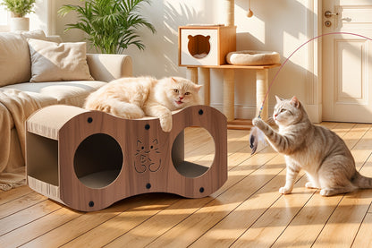 Walnut Cat Scratching Post with Integrated Cat Bed – 4-Season Woven Scratch Pad, Indoor Cat Scratcher for Lounging & Play, All Breeds