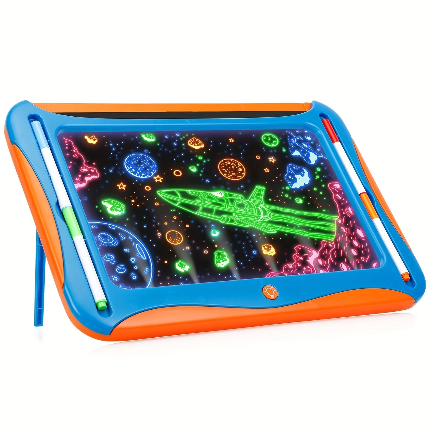 LED Light-Up Drawing Doodle Board for Kids Ages 3-8 – Glow Writing Art Set with 9 Double-Sided Cards & 6 Markers, Educational Learning Travel Toy, Birthday & Christmas Gift for Girls Boys