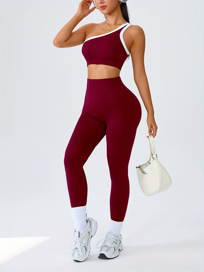 Women's 2-Piece High-Waisted Butt-Lifting Leggings & Sports Bra Set – 90% Polyamide Stretchy Minimalist Yoga Running Workout Outfit with Camisole Top, Solid Color, S-XL
