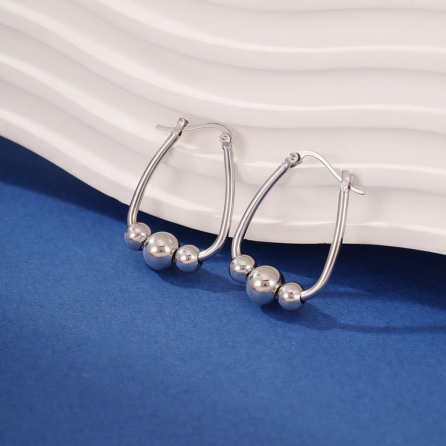 S925 Sterling Silver 3-Bead Hoop Earrings for Women – 18mm Hypoallergenic Pendant Bead Ring Earrings with Gift Box, Perfect Holiday & Birthday Gift