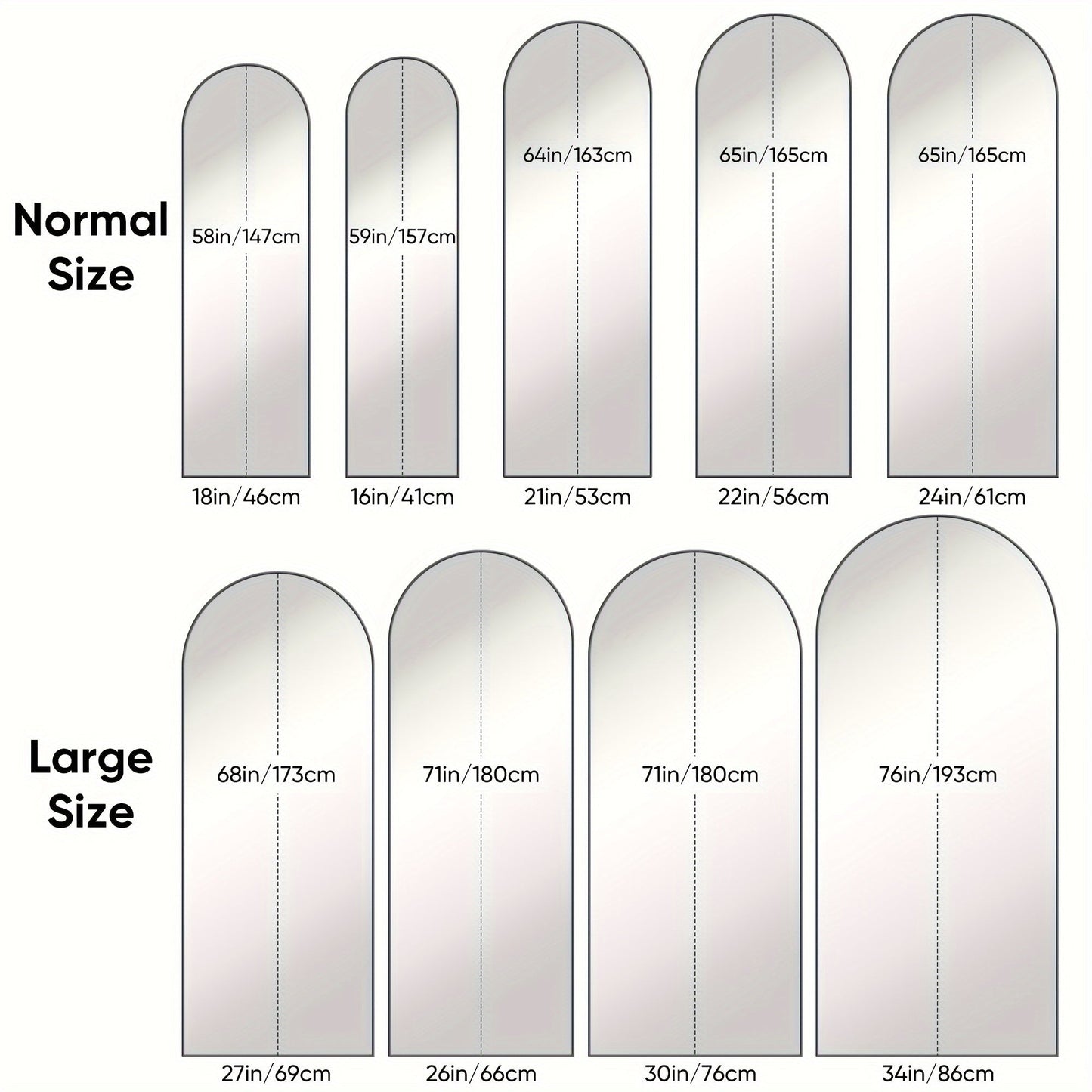 Arched Full Length Floor Mirror Freestanding – Full Body Standing Mirror with Stand for Bedroom, Living Room & Cloakroom, Wall Mountable, Available in 3 Sizes & 2 Colors (Black & Gold)