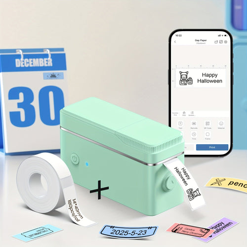 P31S Mini Label Maker Machine with Tape – Bluetooth Thermal Printer Inkless, App Templates, Barcode QR Code, Home Office School Organization (White/Pink/Green)