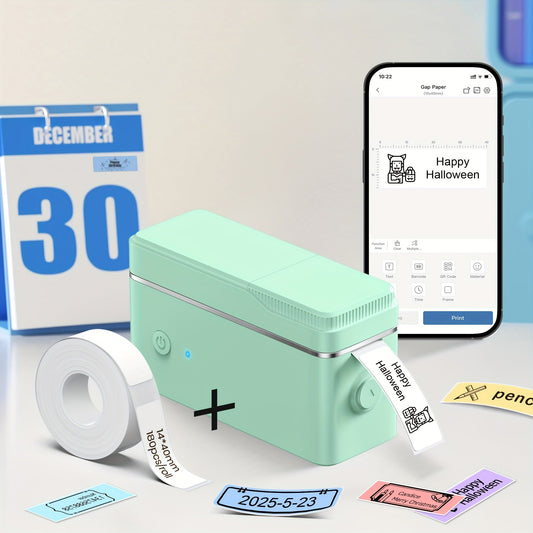 P31S Mini Label Maker Machine with Tape – Bluetooth Thermal Printer Inkless, App Templates, Barcode QR Code, Home Office School Organization (White/Pink/Green)