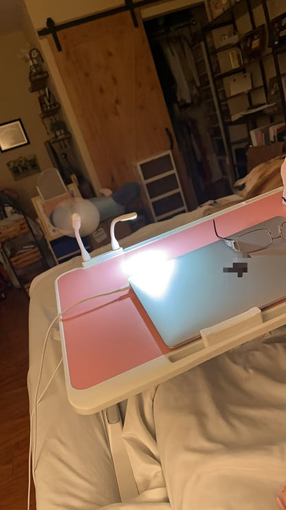 Lap Desk Bed Tray Table with USB Light Fan & Drawer – Adjustable Portable Laptop Stand for Bed Couch Sofa, Laptop Desk for Reading Writing Eating, 10 Colors & Sizes