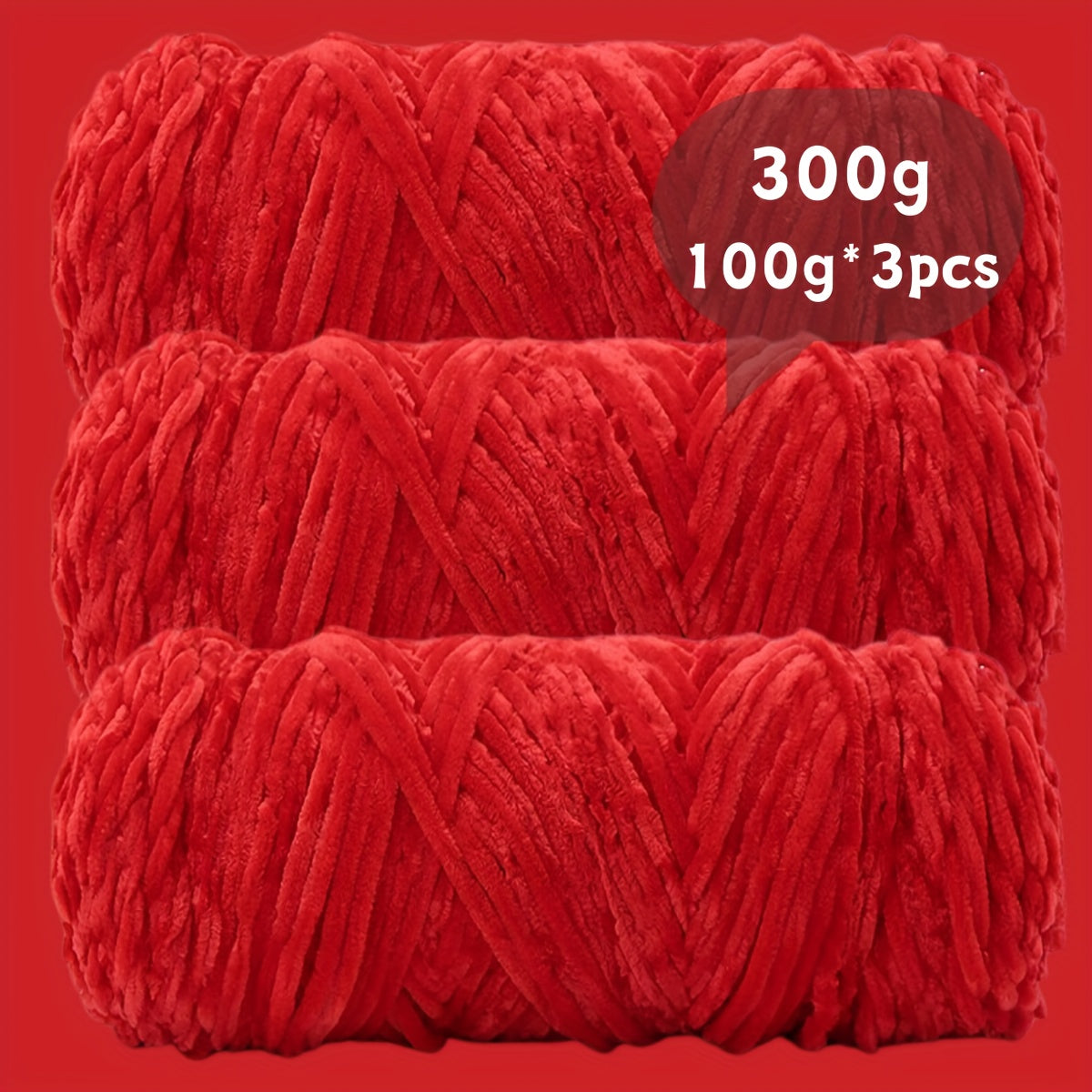 Velvet Chenille Yarn 3-Pack 300g (100g x3) Soft Bulky Knitting Crochet Yarn 47 Colors Beginner Friendly Luxury Handcraft for Sweaters Scarves Hats Dolls Bags Amigurumi DIY Projects