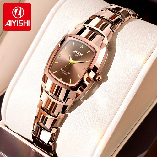 Glow in the Dark Women's Rhinestone Quartz Watch – Luminous Square Dial Ladies Wristwatch with Sparkling Crystal Bezel, Zinc Alloy Band, Elegant Fashion Timepiece, Birthday Valentine Gift for Her