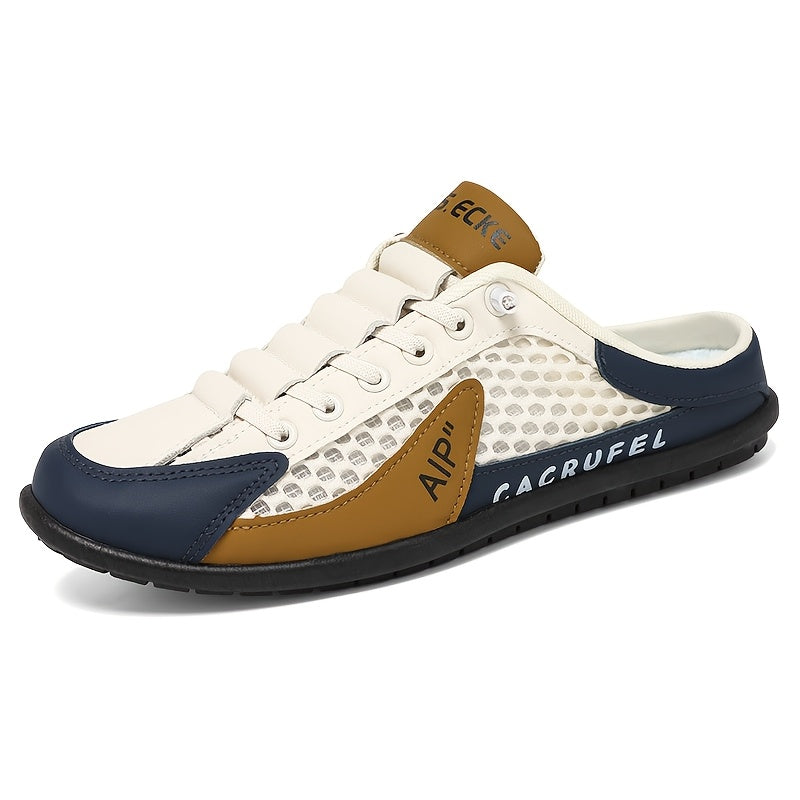 Men's Slip-On Breathable Non-Slip Casual Shoes – Summer Color Block Round Toe Loafers for Outdoor Walking, Camping & Everyday Wear, Lightweight Comfort Shoes in Beige & Grey, Sizes US 6–11.5