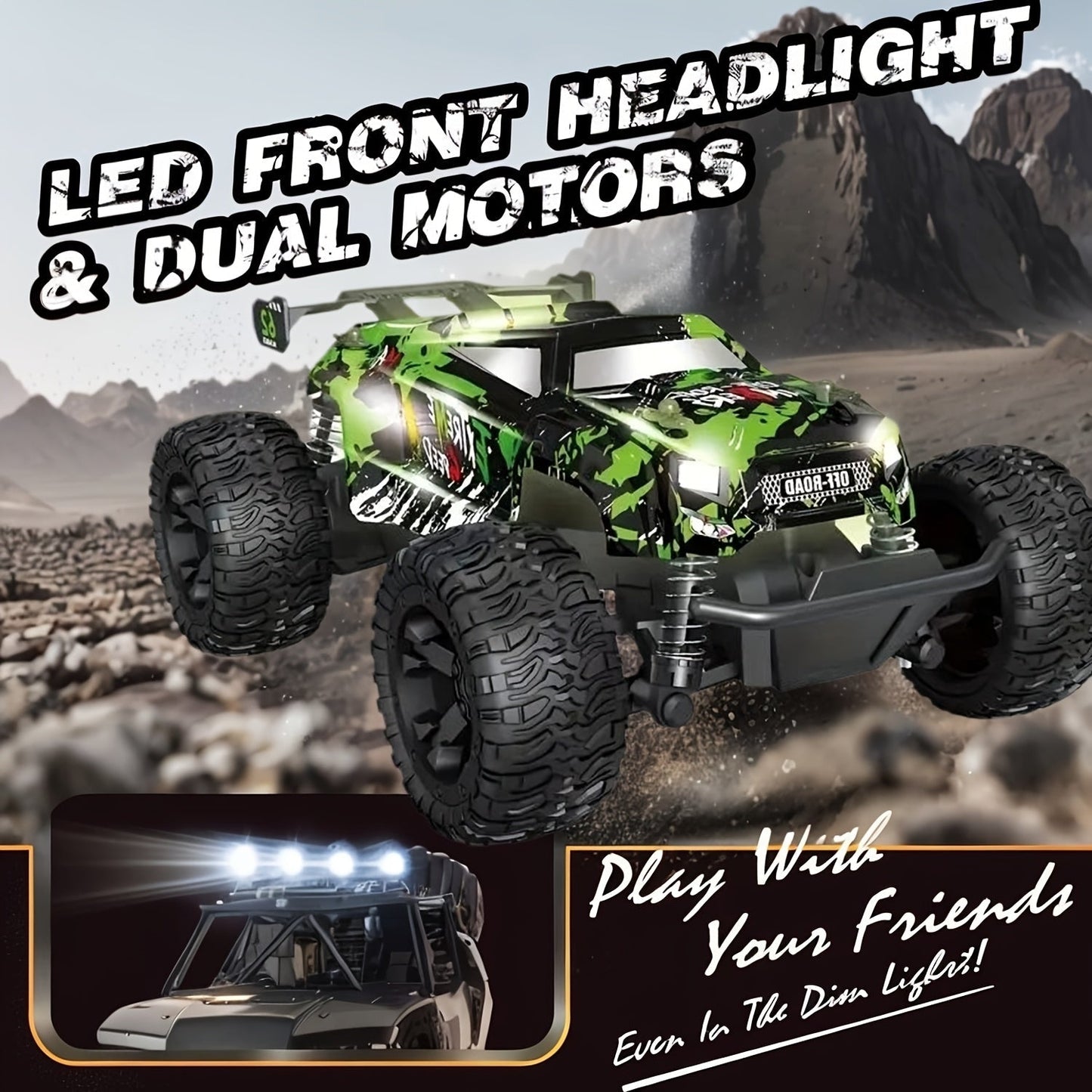 RC Off-Road Toy Car 2.4GHz – Durable Alloy Body All-Terrain Remote Control Car for Kids 3+, 4WD Fun Off-Road Model Truck, Best Birthday Easter Gift for Boys
