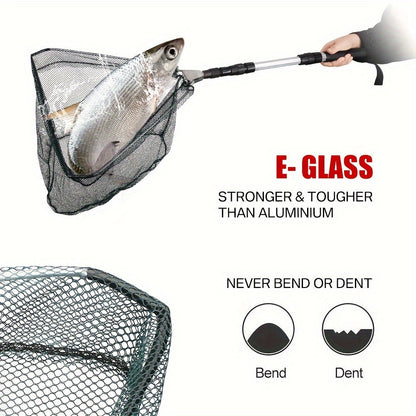 Foldable Fishing Landing Net with Telescoping Aluminum Alloy Pole – 3 Sizes 86CM 110CM 130CM, Collapsible Metal Net for Fish Crab Crayfish Shrimp, Portable Fishing Gear