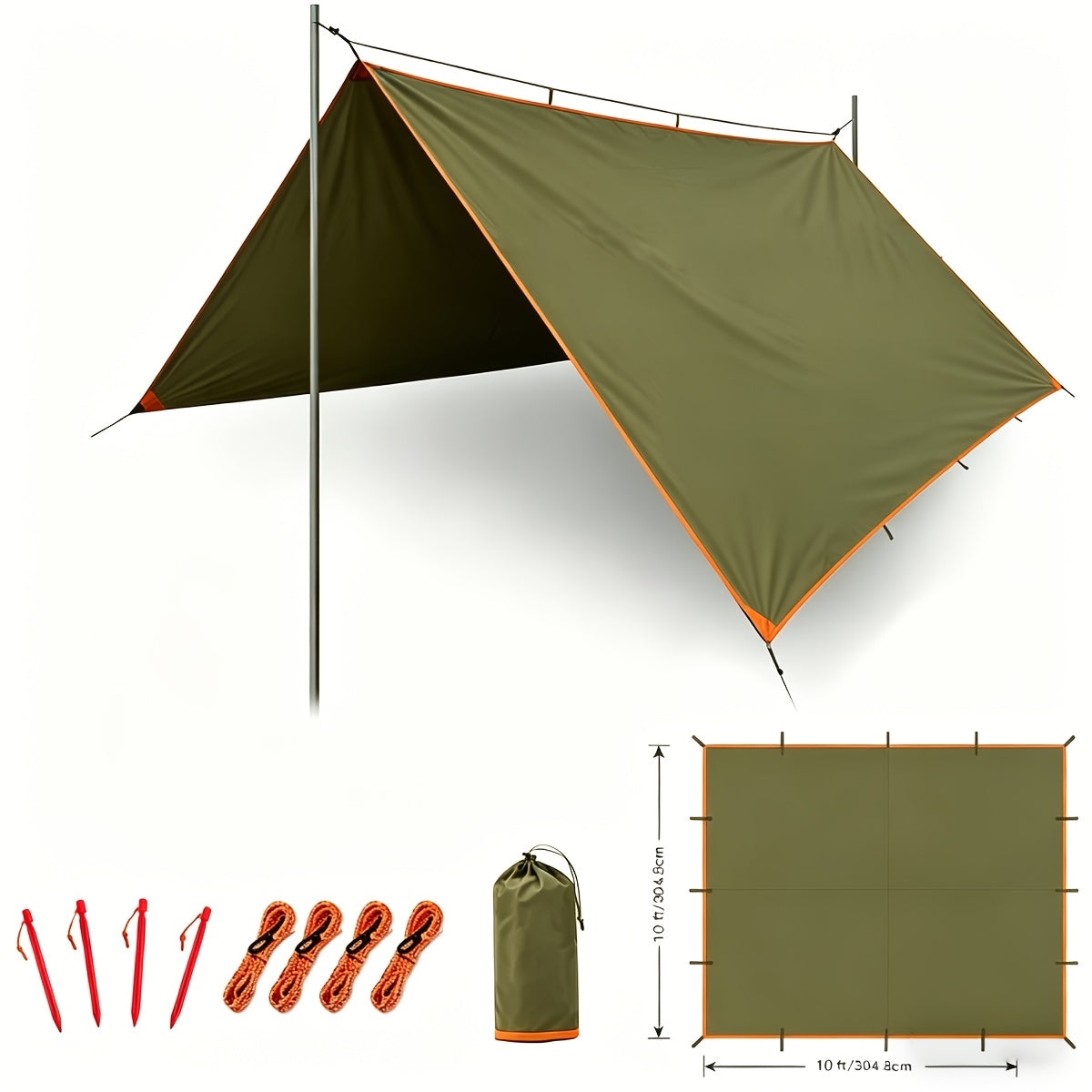 Outdoor Camping Tarp Canopy with UV Protection & Alloy Bracket – Portable Foldable 4-Person Shelter for Backpacking, Hiking, Garden & Outdoor Survival | All-Season Camping Awning