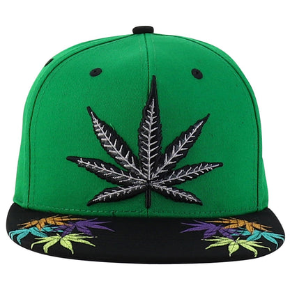 Rasta MJ Leaf 3D Embroidered Flat Bill Snapback Cap – Hip Hop Reggae Hat, Adjustable Snapback, One Size Fits Most, Unisex Streetwear Baseball Cap