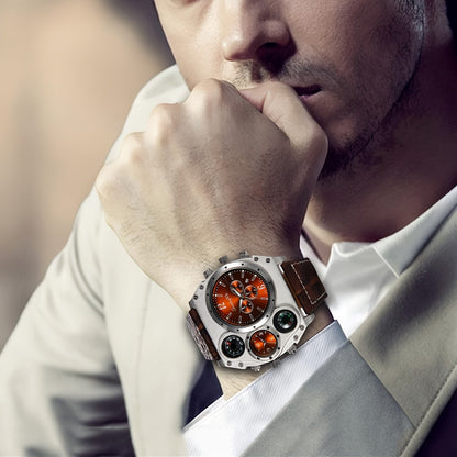 Men's Dual Time Zone Big Dial Quartz Watch – Faux Leather Strap, Luminous Hands, Stainless Steel Case, Casual Sports Wristwatch for Men, Perfect Gift