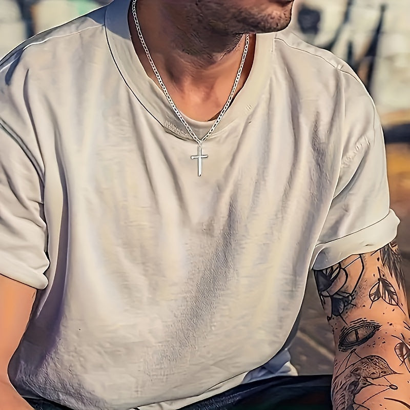 925 Sterling Silver Cross Pendant Chain Necklace – Unplated Natural Silver Avant Garde Unisex Faith Jewelry, Unique Modern Cross Necklace Gift for Anniversary Christmas Birthday Men and Women