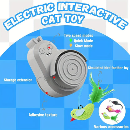 Interactive Cat Toy for Indoor Cats – Automatic Electric Flying Bird Feather Stick-On Hanging Self-Play Kitten & Adult Cat Enrichment Toy for Bored Cats, White Blue Grey